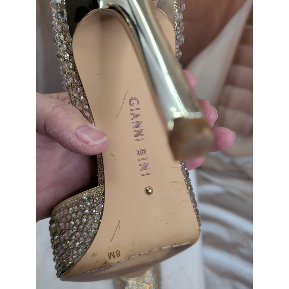 Gianni Bini Gold Rhinestone Sequin Gold Heels - Picture 7 of 10